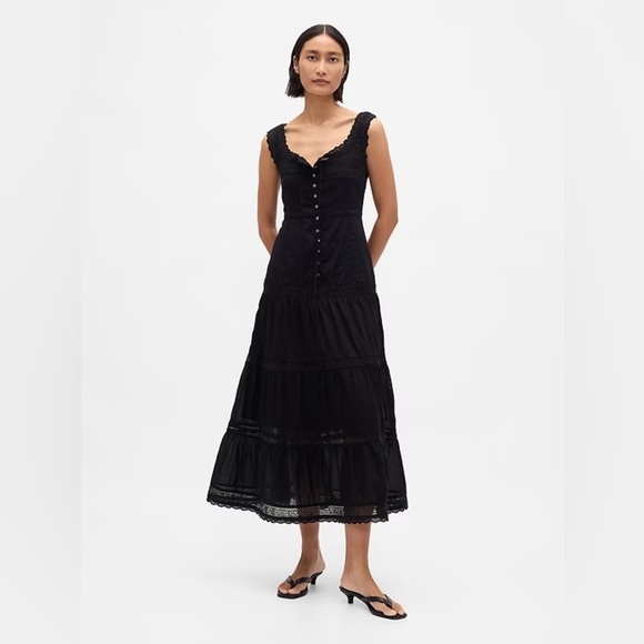 GAP Dresses & Skirts - GAP Black Tiered Lace-Trim Maxi Dress